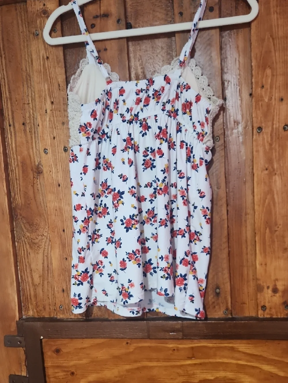 No Boundaries Cream Crochet Bodice Floral Spaghetti Strap Tank - Picture 4 of 4